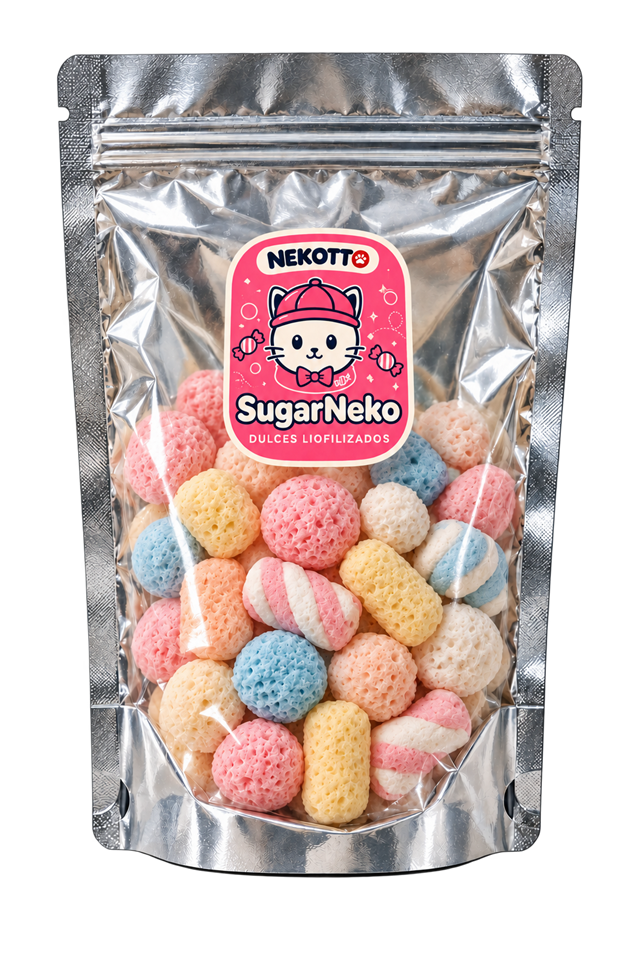 Pouch transparente SugarNeko de dulces liofilizados